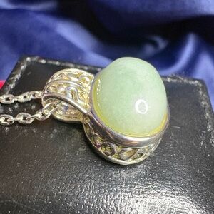 Pendant Jadeite Gemstone 925 Sterling Silver Intricate Design Necklace